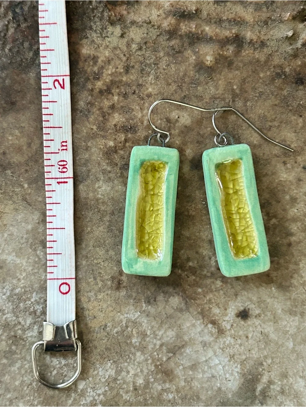 Handmade Mint Green and Yellow Rectangular Drop Earrings